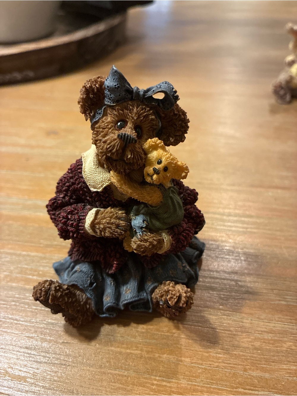 Boyds Bears Brown Bear Figurine with Blue Bow and Maroon Sweater
